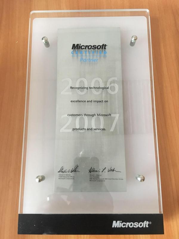 Microsoft Gold Certified Partner plaque, 2006-2007