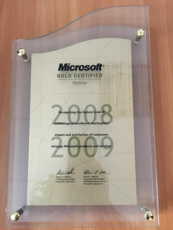 Microsoft Gold Certified Partner plaque, 2008-2009