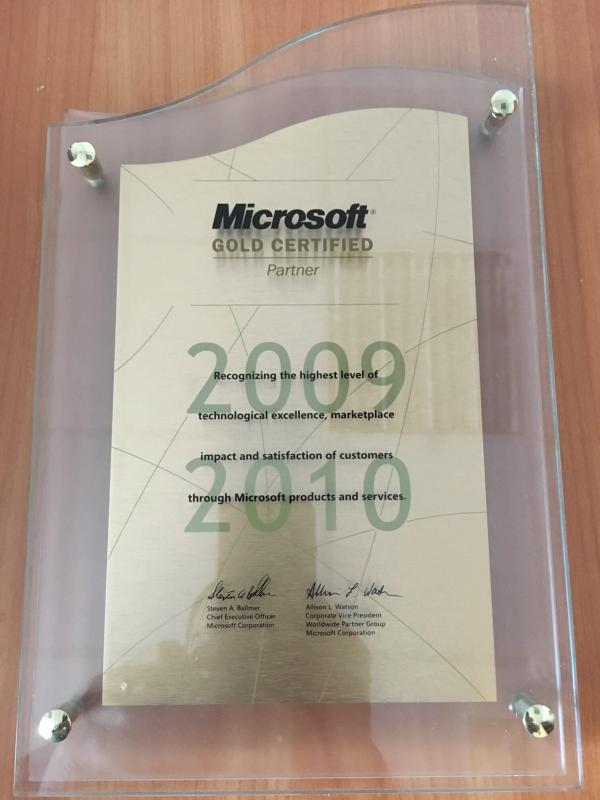 Microsoft Gold Certified Partner plaque, 2009-2010