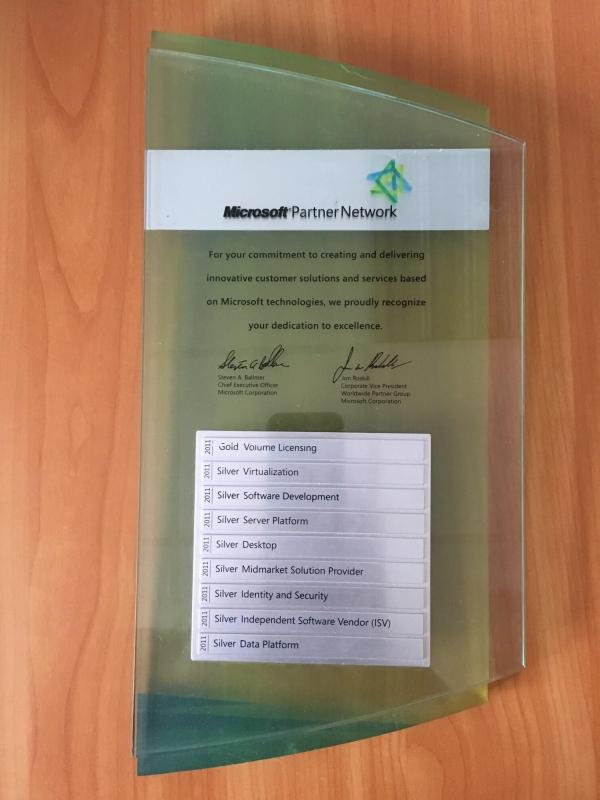 Microsoft Gold Certified Partner plaque, 2011-2012